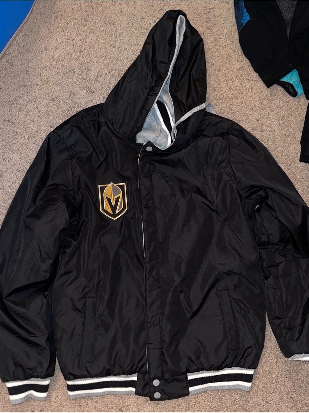 Reversible NHL Black Hooded Bomber Jacket with Golden Knight Crest